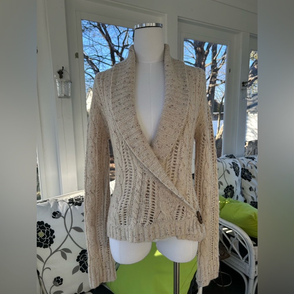 Pandemonium Donegal Tan Long Sleeve Cable & Shawl Collar Cardigan Sweater